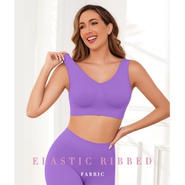 YUTYTH Comfort Bra Women Sports Bras, Wirefree Crop Top for with Removable Pads for Women Sleep Yoga Daily Wear(Pink Lilac Blue-M)