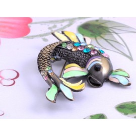 Alilang Womens Antique Brass Tone Multicolored Rhinestones Pastel Koi Fish Brooch Pin