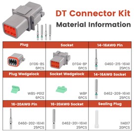 GKG DTK6 8 Pin Deutsch Connector Kit,6 Sets DT Deutsch Connector 8 Pin,Gray Waterproof Electrical Wire Connectors with 50 Pairs Size 16 Solid Contacts 14-20AWG for Car,Truck and Boat,etc