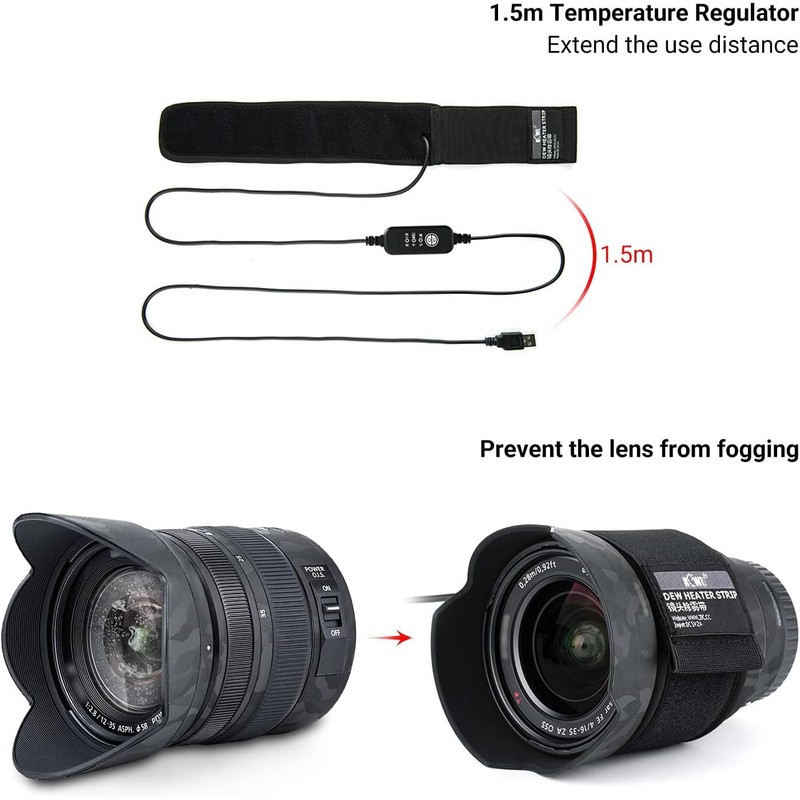Kiorafoto USB Lens Heater Warmer, Dew Heater Strip, Temperature Regulator,