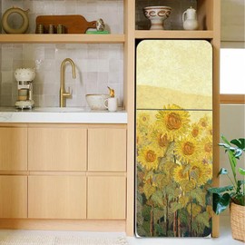 funlife Peel and Stick Fridge Door Mural w/Scraper and Utility Knife, Self-Adhesive Refrigerator Wrap, Leather Effect Textured Vinyl Fridge Cover Sticker for Kitchen Decor, 22.04" x64.17" Sunflower