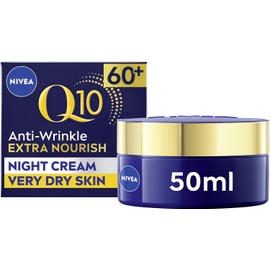 NIVEA Q10 Anti-Wrinkle 60+ Extra Nourishing Night Cream (50ml), Nourishing Night Cream Reduces Deeps Wrinkles, Intensely Hydrating and Restoring Overnight Anti-Wrinkle Moisturiser