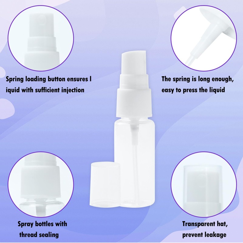 Paidiem 20ml Spray Bottles 8-Pack - Clear Refillable Fine Mist