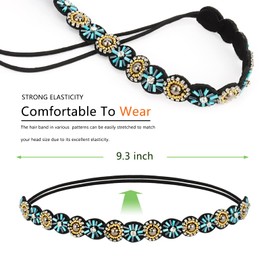 AMCAMI 5 Pcs Beaded Headband Pearls Headband Rhinestone Headbands for Women, Crystal Sparkly Beaded Head Bands Hairbands Hippie Headbands for Women, Elastic Headbands Hair Accessories for Women Girls