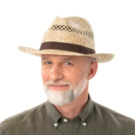 Lipodo Albany Bogart Men's Straw Hat - Beach Hat Made in Italy - Straw Sun Hat - Summer Hat Spring/Summer - Hat with Grosgrain Ribbon - Bogart Hat, natural