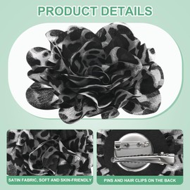 M METERXITY Rose Flower Brooches and Pins for Women, 4 Inch Lapel Pins Dainty Satin Fabric Big Camellia Hair Flowers Clips for Wedding/Parties/Clothes/Jewelry [10cm, Gray]