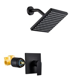 YardMonet Shower Faucet Set - Black Shower Faucet with Valve, 8 Inch Showerhead Shower Faucets Sets Complete, Single Function Rough-In Brass Shower Valve and Trim Kit
