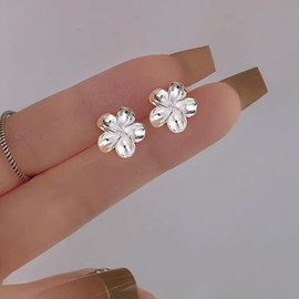 Dainty Flower Stud Earrings for Women 925 Sterling Silver Tiny Plumeria Earrings for Sensitive Ears Jewelry (Silver)