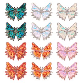 FASHEWELRY 12Pcs Butterfly Beaded Patches Colorful Rhinestone Sequin Appliques Sewing Appliques Patch for Clothing Jeans Jackets Handbag Shoes DIY Patches Decor