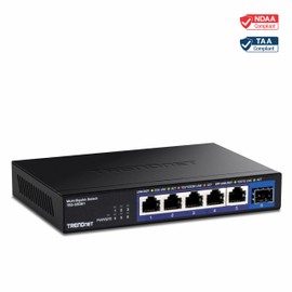 TRENDnet 6-Port Unmanaged 2.5G Switch with 10G SFP+Port, TEG-S5061, 5 x 2.5GBASE-T Ports, 45Gbps SwitchingCapacity, Fanless, Wall Mountable,, Black (Renewed)