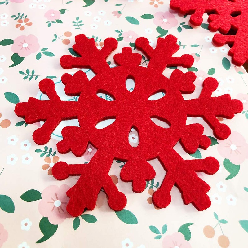Christmas Decorations Red Felt Snowflake Coasters, 4pcs
