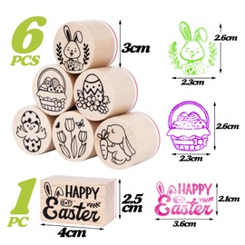 BETESSIN 7 Pieces Wooden Stamp Easter Wooden Stamp Set for Cards Crafts Sayings Round Motif Stamp Easter Bunny Easter Eggs for Card Making Scrapbooking Bullet Journal
