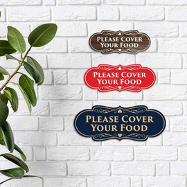 Signs ByLITA Designer Please Cover Your Food Sign (Red) - Small