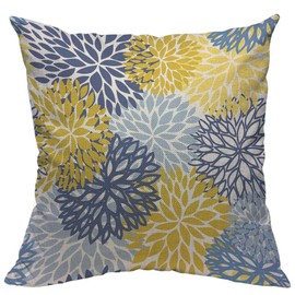 TKS MITLAN Chrysanthemum Pillow Covers 18x18 Inch Blue Yellow and Navy Spring Floral Plant Leaf Retro Style Pillows Decorative Throw Pillows Farmhouse Decor for Home Cushion Case