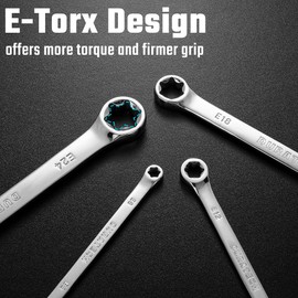 DURATECH 4-Piece E-Torx Wrench Set, Double Box End Wrench Set, CR-V Steel, Including E6*E8, E10*E12, E14*E18 and E20*E24, Organized in Pouch