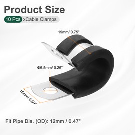 sourcing map 1/2"(12mm) Cable Clamp, 304 Stainless Steel Rubber Cushioned Insulated Clamp R Shape Metal Clamp Tube Holder for Pipe Hose Wire Cord Installation 10Pcs