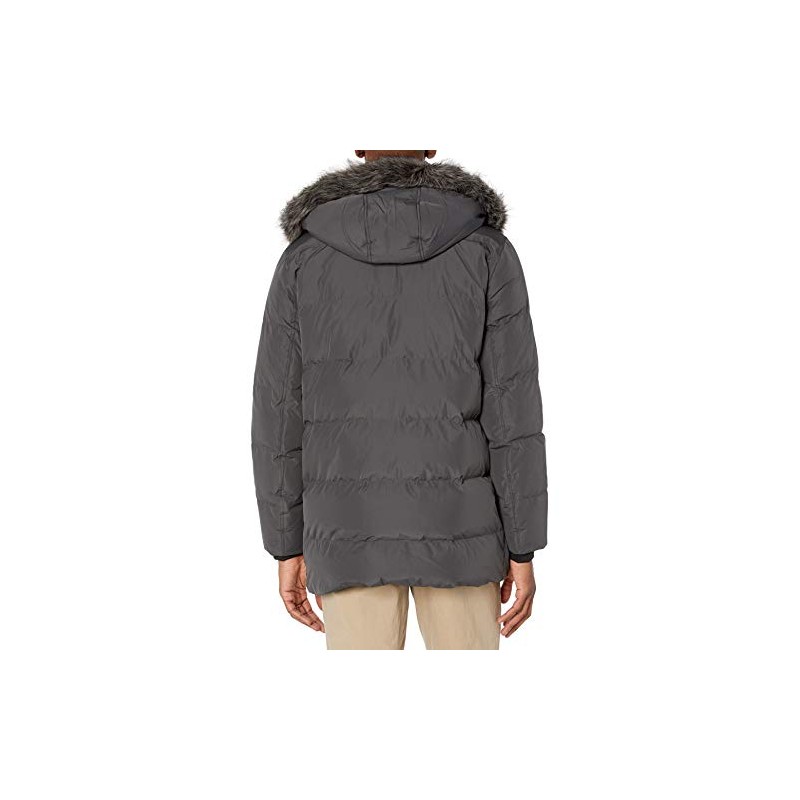 Andrew Marc Men's Mid Length Down Jacket, CAPPUCINO (GATTICA), Large