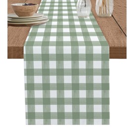 Lsrtoss Sage Green Buffalo Plaid Table Runner 60 Inches Long Farmhouse Dress Scarves, Farmhouse Green White Checkered Dining Tablerunner for Coffee Table/Kitchen Island/Party Décor, 13" x 60"