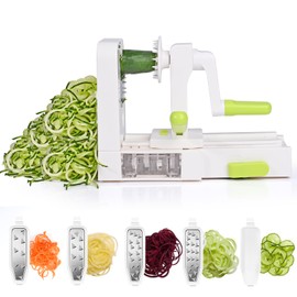 SternSinn Spiralschneider Hand für Gemüsespaghetti Spiralschneider Gemüse mit Behälter Gemüseschneider Würfelschneider 5 Austauschbare Klingen Gemüsespaghetti Gemüsehobel für Karotte Gurke Zucchini