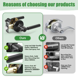 ANNFUZ Interior/Exterior Secure Entrance Door Handle Lock with Keys,Reversible for Left & Right Entry Lock Side,Round Door Lever Lockset for Front Door, Bedroom and Bathroom