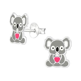 Koala Bear with Pink Heart Earrings - 925 Sterling Silver