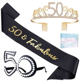 KYZCROTW - Regalo de 50 cumpleaños para mujeres, corona de tiara de 50 cumpleaños, banda y anteojos de 50 y fabulosas para mujeres de 50 años, decoraciones y suministros de fiesta de cumpleaños, 3