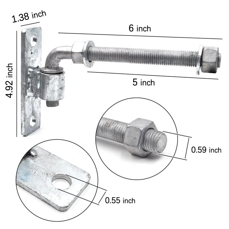 (4 Pack) 6'' J-Bolt Post Hinge, Heavy Duty Galvanized Gate