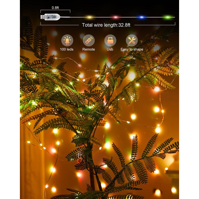 Ariceleo Fairy Lights 32.8 ft USB Powered RGB String Lights