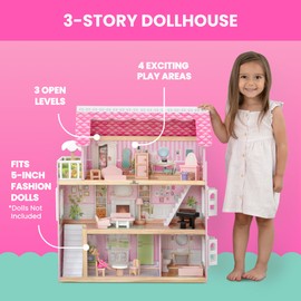 Delta Children Little Gem Dollhouse - 3-Story Dollhouse with 4 Rooms - Includes 16 Accessories - Fits 5-inch Dolls - Pretend Play Dream Gift for Ages 3+