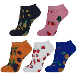 KONY Womens Fruits Patterned Ankle Socks 5 Pairs, Cotton Fun Casual Socks for Teen Girls Gifts(5 Pack - Fruits)