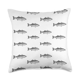 Mini Striped Bass Black and White Print Throw Pillow