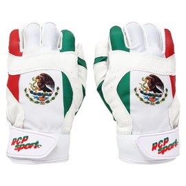 RCP PRODUCTS Baseball and Softball Batting Gloves – Rip and Tear Resistant – Reinforced Crotch, Padded Protection, Adjustable Sizes, Guantes de bateo (Youth Medium, Mexico Flag)