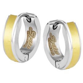 Yellow Gold Plated Center Strip Stainless Steel Hoop Earrings for Men