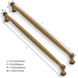 ZAUYX Solid Heavy Duty 5 Pack 12 Inch Hole Center Vintage Antique Brass Cabinet Pulls Kitchen Aged Cabinet Hardware Kitchen Handles for Cabinets Dresser Pulls Drawer Pulls