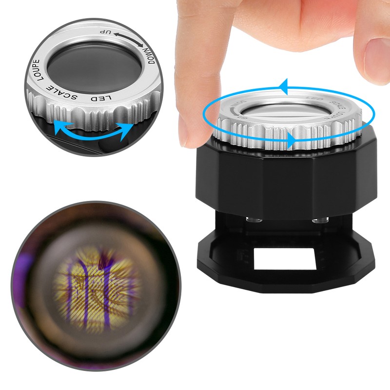 30X Magnifier Optical Glass Lens Magnifier Scale Full Metal LED