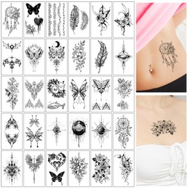 SanKristo 30 Sheets Temporary Tattoos for Women Men 3D Flowers Feather Planet Tattoos Stickers for Hand Arm Legs Fake Waterproof Adult Tattoo Stickers