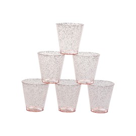 Fun Express 50 Pieces Pink Glitter Shot Glasses, Holds 2 oz, BPA Free Plastic, Birthday Party Supplies