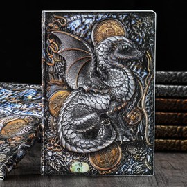 [Magic of Sedona] Magic Notebook, 3D Embossed Leather Vintage Notebook, Dragon (Color), Dragon 8.5 x 5.7 inches (21.5 x 14.5 cm) (A5 Size) Hardcover, Retro Notebook, Magic Book, Alchemist Atmosphere,
