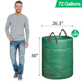 Mezchi 4 Pack 72 Gallons Reusable Yard Waste Bag, Extra Large Lawn and Leaf Bags with Handles, Heavy Duty Garden Bags for Debris, Waste Collection