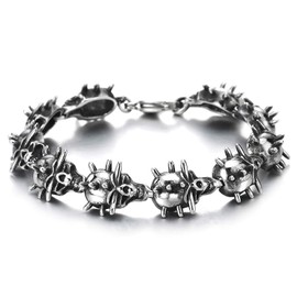 COOLSTEELANDBEYOND Vintage Spikes Skull Bracelet for Man Women, Stainless Steel Link Bracelet, Gothic Punk Rock