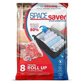 Spacesaver Premium Roll-up Storage Bags for Max Space Saving! 80% More Storage! No Pump or Vacuum Needed - Perfect for traveling! (Travel 8 Pack)