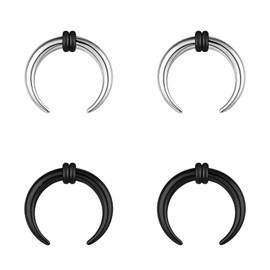 BodyAce 2Pairs Buffalo Ear Taper Kit, 2-12G Septum Pincher Tapers C Shape Nose Jewellery, Black Stretching Ear Piercing Expanded Septum Ring with O-Rings [12G(2mm)]