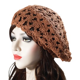 ZLYC Women Knit Beret Handmade Crochet Cutout Hat Lightweight Slouchy Autumn Hat(Khaki),One Size