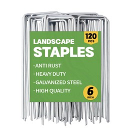Galvanized Landscape Staples 6 Inch 120 Pack 11 Gauge Garden Stakes U-Shaped Heavy Duty