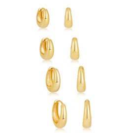 Poxtex Small Gold Huggie Hoop Earrings Set for Women, 14K Chunky Gold Earrings for Mulpitle Piercing Hypoallergenic Lightweight Trendy Jewelry, Dainty Thick Cartilage Earrings for Women's Gifts 4 Pairs 6/8/10/12mm