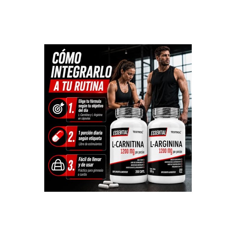 Combo L Carnitina + L Arginina Essential 200 Cápsulas c/u