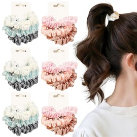 18 PCS Elastic Bands Scrunchies Set Ponytail Holders Softer Solid Color Elastic Skinny Bands No Damage Breakage Hair Scrunchies for Women and Girls for Thin Thick Curly Long Fine Hair