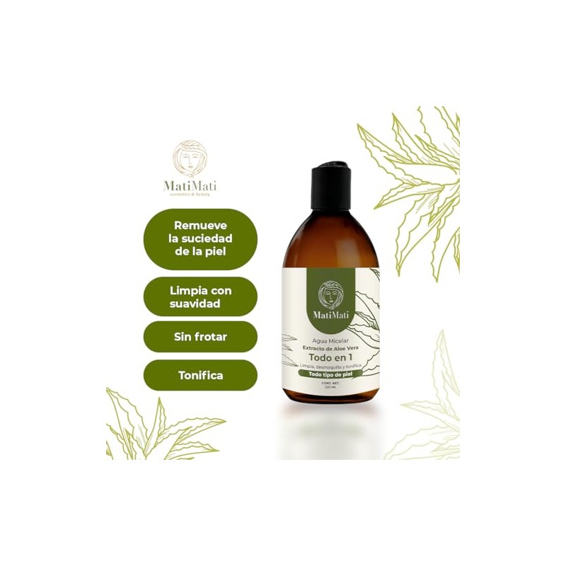 Agua Micelar con Extracto Aloe Vera MatiMati Limpia Desmaquilla e