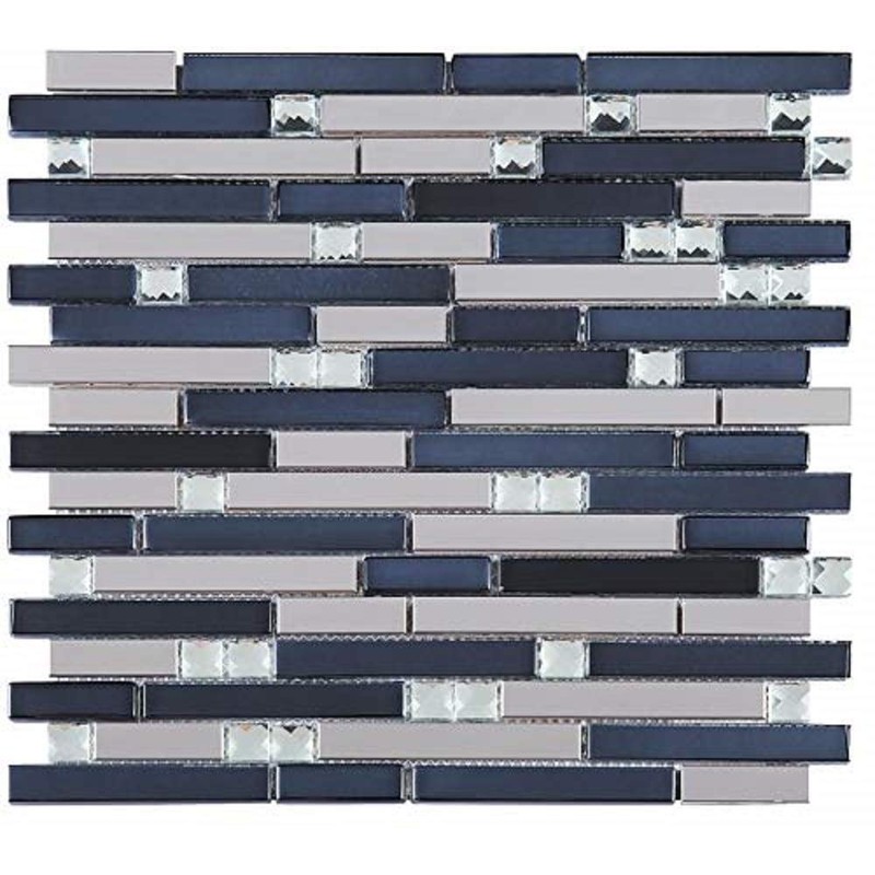 Silver Stainless Steel and Glass Diamond Mosaic Tile Black Silver