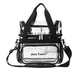 Stadium Approved Double Decker Crossbody Clear Work bag Transparent PVC Lunch Tote Bag Clear Makeup Travel Kit Organizer Bag On Go Clear Lunch Shoulder Bag for Sport Event Concert Correctional Officer